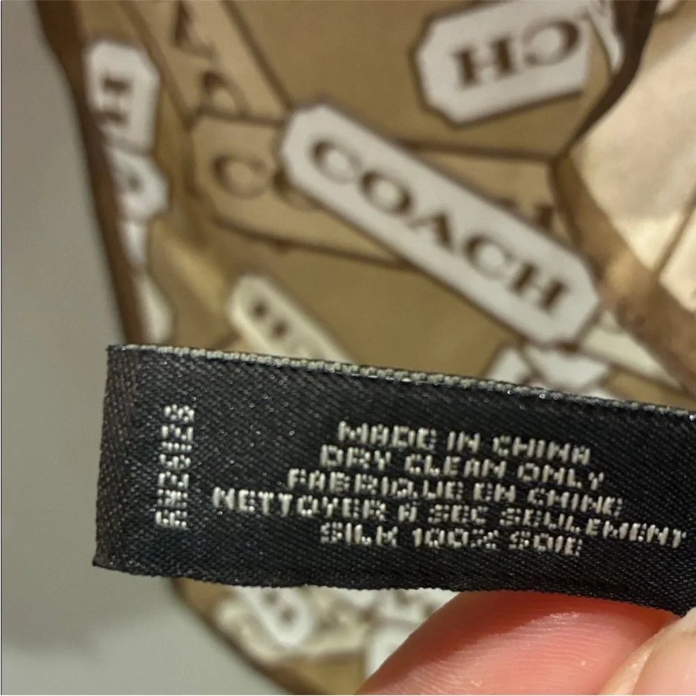 Coach Cream and Brown Logo Silk Scarf - Picture 6 of 6